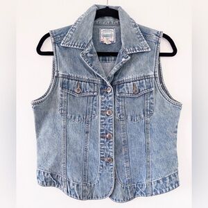 St. John’s Bay Womens Medium Wash Denim Collared Vest Small Cotton Y2K